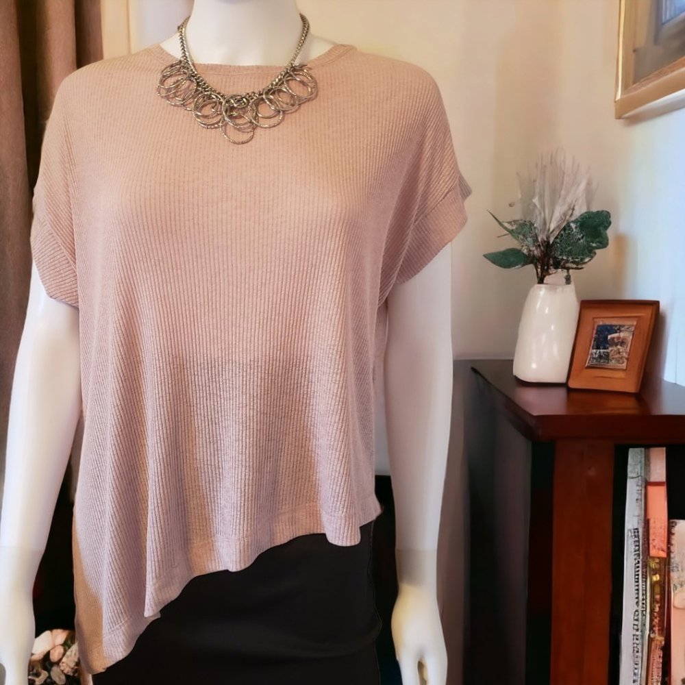 Zara Short Sleeve Ribbed Asymmetric Top Pink Size S